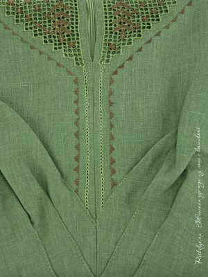 Зеленое платье из льна с вышивкой | 9-13