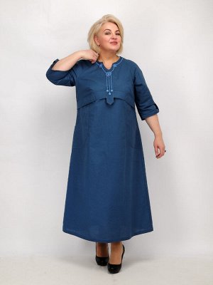 Льняное платье с вышивкой |108-19 синий