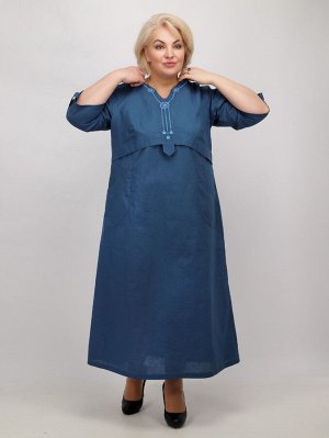 Льняное платье с вышивкой |108-19 синий