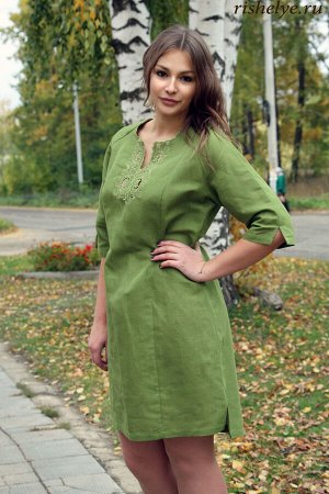 Льняное платье с вышивкой мод.171-17