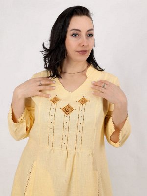 Льняное платье с вышивкой | желтое 80-19
