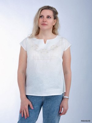 Белая блузка лен с вышивкой | Льняные блузки |49-18