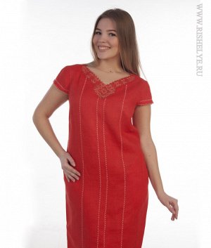 Льняное платье с вышивкой мод147-16