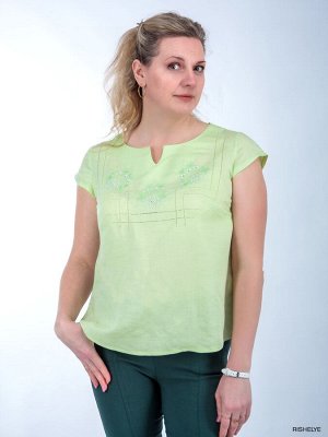 Блузка лен зеленая с вышивкой | Льняные блузки| 49-18
