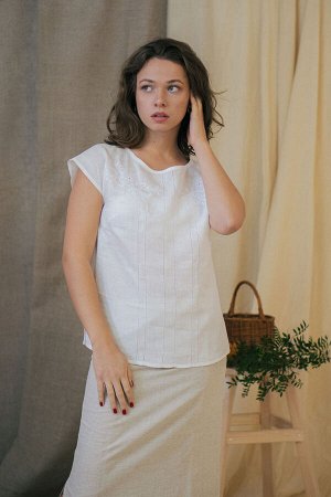 Блузка лен c вышивкой | белая 86-19