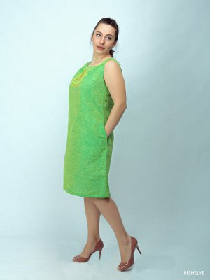Сарафан летний | женский сарафан из льна с вышивкой | зеленый  141-20