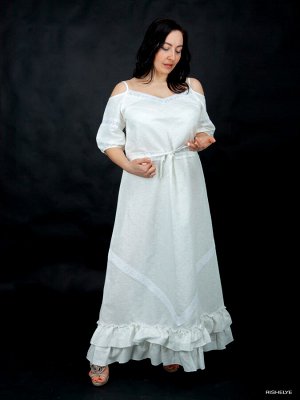 Ришелье Льняное платье - сарафан Соната | белый лен| 45-18