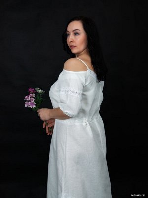 Льняное платье - сарафан Соната | белый лен| 45-18