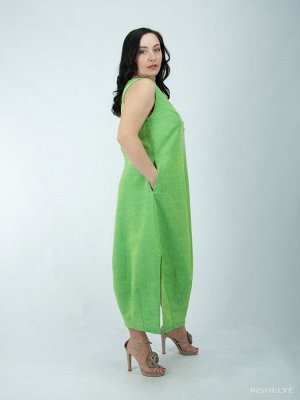 Сарафан из льна с вышивкой | зеленый 120-20