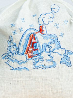 Мешочек для подарка | с вышивкой домик | 21 x 24 | белый