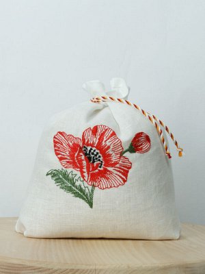 Маки - мешочек из льна с вышивкой 21x24 | белый