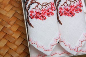 Салфетка Снегирь | лен белый  32*32