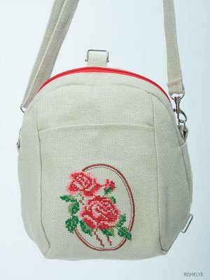 Женский рюкзачок роза | женская сумочка из льна с вышивкой
