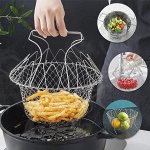 Универсальная складная кухонная решетка, фритюрница, сито, корзина для фритюра, решетка-гриль, дуршлаг для макарон овощей и фруктов, ручки не нагреваются, 100% нержавеющая сталь, 12в1, d 23 см