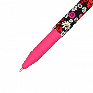 Ручка шариковая "Цветы" 0.7 мм, корпус Софтач Soft touch, чернила синие, корпус МИКС (штрихкод на штуке)