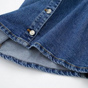 Женское джинсовое платье на пуговицах, с короткими рукавами и V-образным вырезом, синий