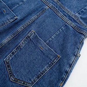 Женское джинсовое платье на пуговицах, с короткими рукавами и V-образным вырезом, синий