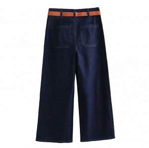 Женские широкие джинсы с высокой посадкой, темно-синий