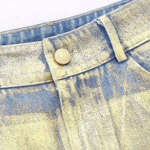 Длинная джинсовая юбка с разрезом сзади и необработанным краем, светло-синий/желтый