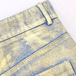 Длинная джинсовая юбка с разрезом сзади и необработанным краем, светло-синий/желтый