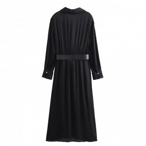 Женское платье-миди с длинными рукавами и V-образным вырезом, черный