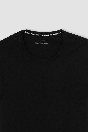 DeFactoFit Облегающая футболка с круглым вырезом и короткими рукавами с принтом, 100% хлопок