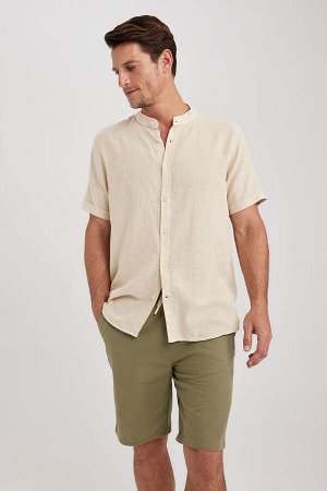 DEFACTO Рубашка стандартного кроя с воротником-стойкой и короткими рукавами