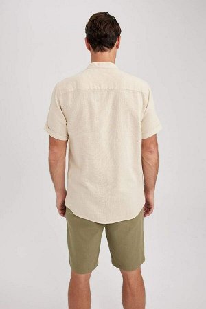 DEFACTO Рубашка стандартного кроя с воротником-стойкой и короткими рукавами
