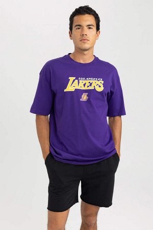 DeFactoFit Футболка свободного кроя с короткими рукавами и круглым вырезом NBA Los Angeles Lakers
