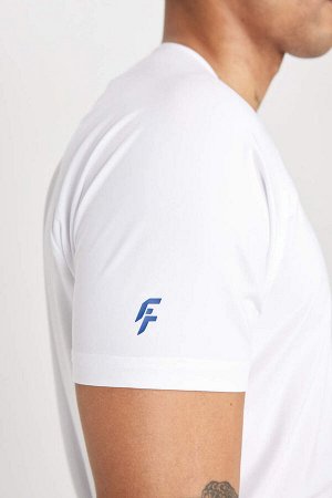 DeFactoFit Спортивная футболка с короткими рукавами и воротником узкого кроя с принтом