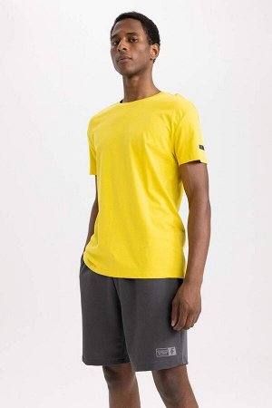 DeFactoFit Стандартная посадка с круглым вырезом и принтом, спортивная футболка с короткими рукавами из 100 % хлопка
