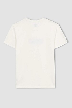 DEFACTO Облегающая футболка с коротким рукавом и круглым вырезом с принтом