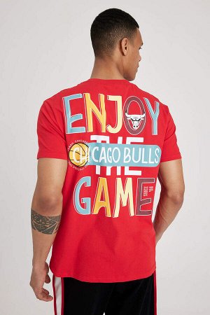 DeFactoFit Футболка NBA Chicago Bulls стандартного кроя с круглым вырезом и короткими рукавами из 100% хлопка