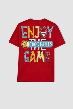 DeFactoFit Футболка NBA Chicago Bulls стандартного кроя с круглым вырезом и короткими рукавами из 100% хлопка
