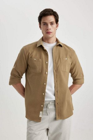 DEFACTO Рубашка с длинными рукавами и воротником-поло Modern Fit