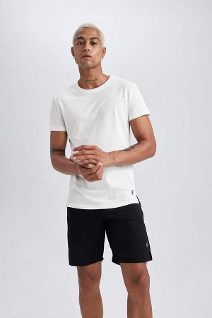 DeFactoFit Облегающая футболка с круглым вырезом и короткими рукавами с принтом, 100% хлопок