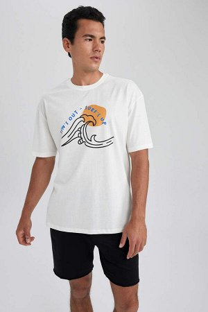 DeFactoFit Спортивная футболка оверсайз с круглым вырезом и короткими рукавами с принтом