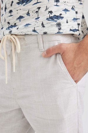Летние брюки-джоггеры из льняного материала с кружевом на талии