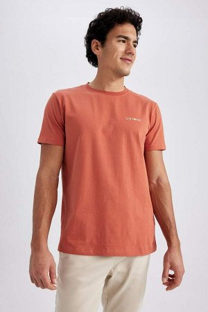 Облегающая хлопковая футболка с коротким рукавом с круглым вырезом и принтом