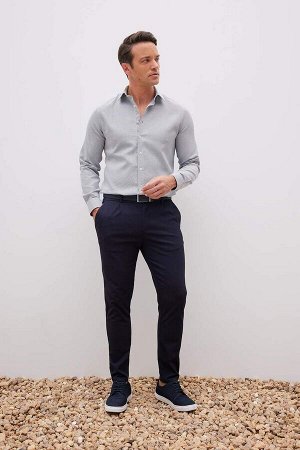 Текстурированная хлопковая рубашка с длинными рукавами и воротником-поло Slim Fit