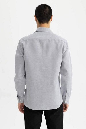 Текстурированная хлопковая рубашка с длинными рукавами и воротником-поло Slim Fit