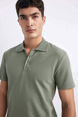Базовая хлопковая футболка с короткими рукавами и воротником-поло Slim Fit