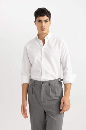 Рубашка с длинными рукавами и фактурной текстурой в современном стиле с воротником-поло