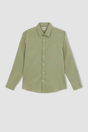 Текстурированная рубашка из 100 % хлопка с длинными рукавами и воротником-поло современного кроя