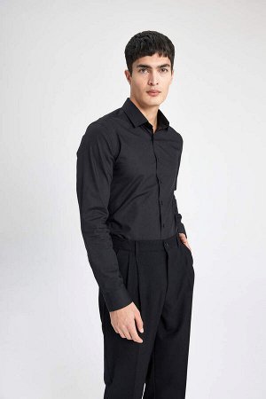 Рубашка Slim Fit с итальянским воротником и длинными рукавами без глажки