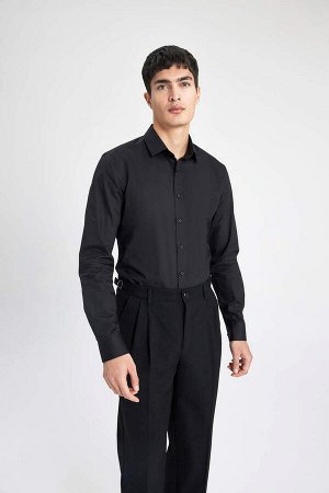 DEFACTO Рубашка Slim Fit с итальянским воротником и длинными рукавами без глажки