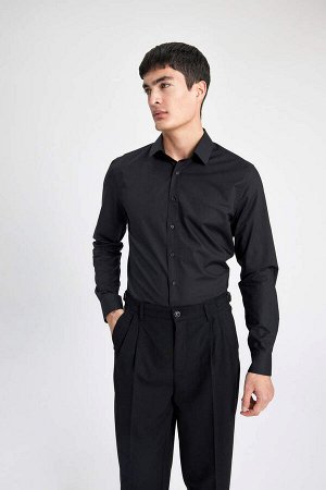 Рубашка Slim Fit с итальянским воротником и длинными рукавами без глажки