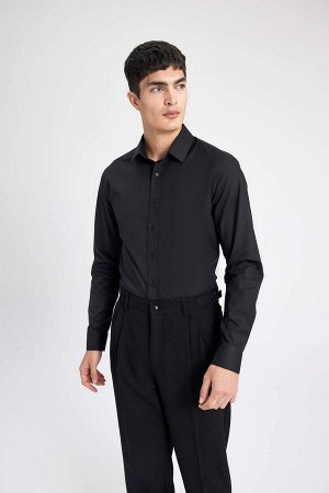 Рубашка Slim Fit с итальянским воротником и длинными рукавами без глажки