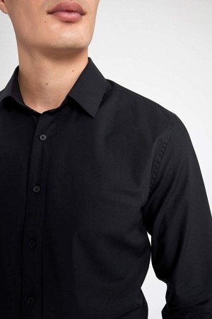 DEFACTO Рубашка Slim Fit с итальянским воротником и длинными рукавами без глажки