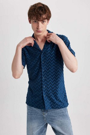 DEFACTO Рубашка стандартного кроя из махровой ткани с принтом и короткими рукавами